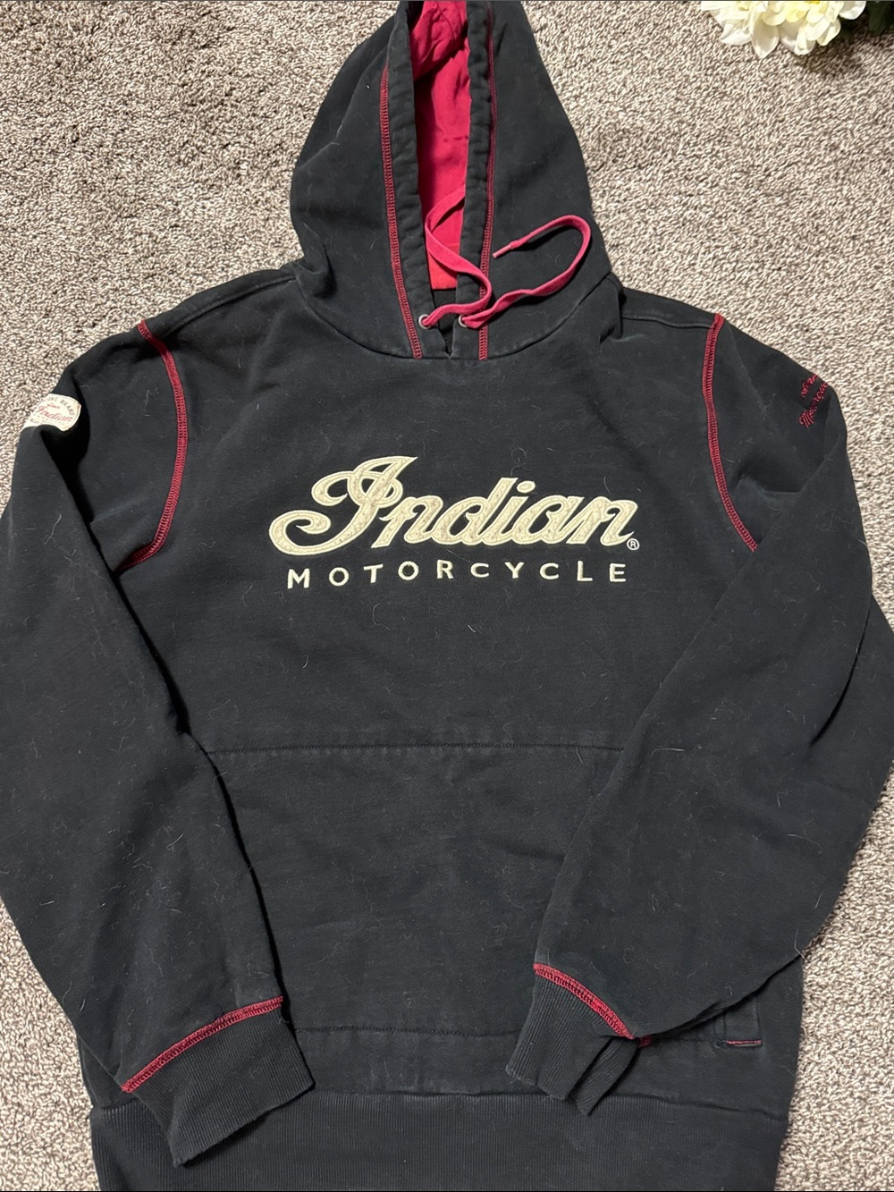 Indian Motorcycle Black Hoodie with Red Trim